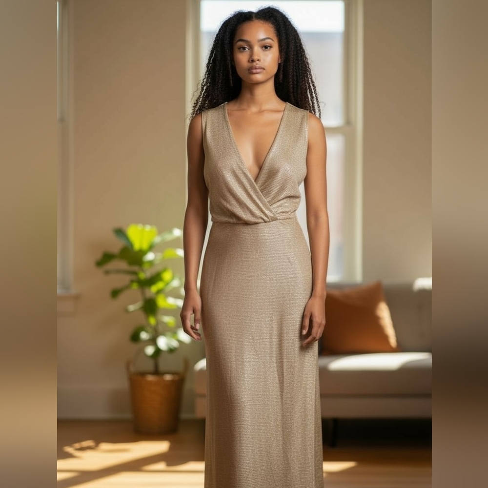 Ralph Lauren Shimmery Gold Sleeveless Maxi Dress